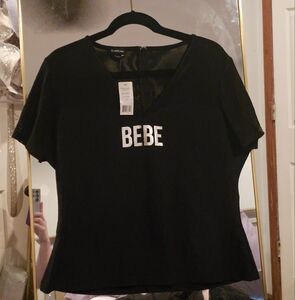 Bebe Mesh Black T-Shirt with White Logo